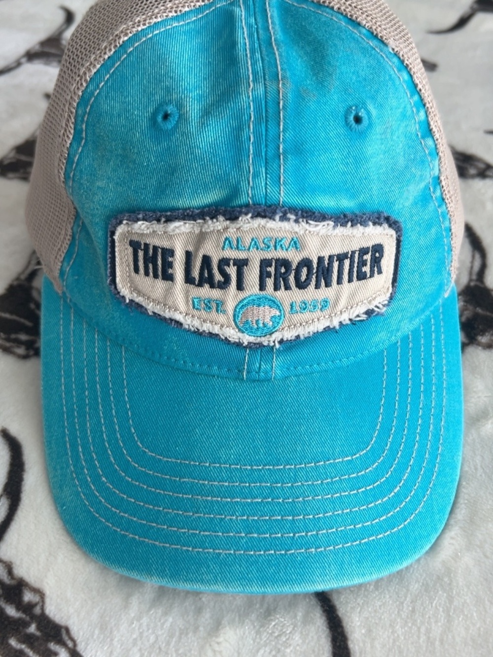 Alaska The Last Frontier Turquoise Mesh Trucker Hat Adjustable Snapback OS